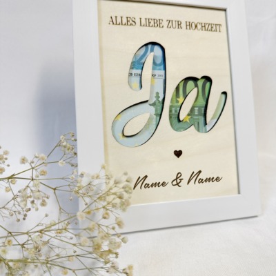 Hochzeit Geld Geschenk Holz Karte JA personalisiert - JA Ausschnitt / mit oder ohne