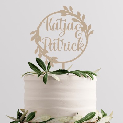 Caketopper Hochzeit mit Namen &amp; Ranke