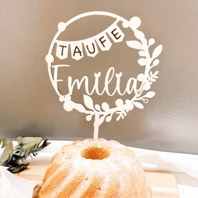 Caketopper Taufe - Personalisiert mit Name Farbig möglich