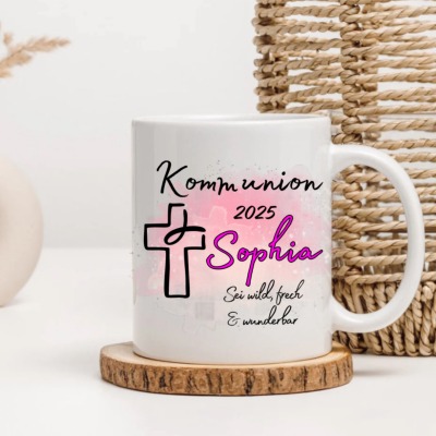 Kommunion Tasse Rosa - Personalisiert