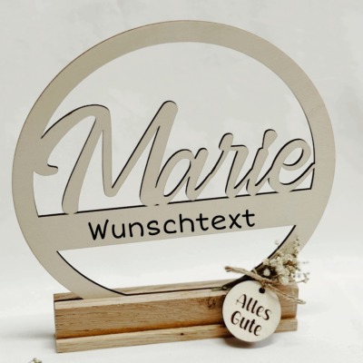 Holz Loop mit Name &amp; Wunschtext - Für Jeden Anlass /Mit oder ohne Halterung / verschiedene