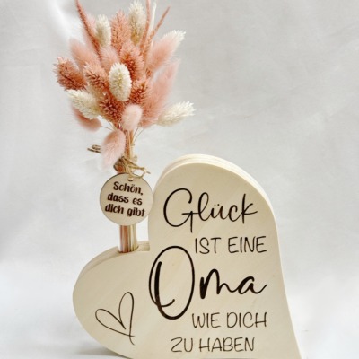 Oma Geschenk Holz Herz - Verschiedene Trockenblumen