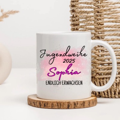 Jugendweihe Tasse Rosa - Personalisiert