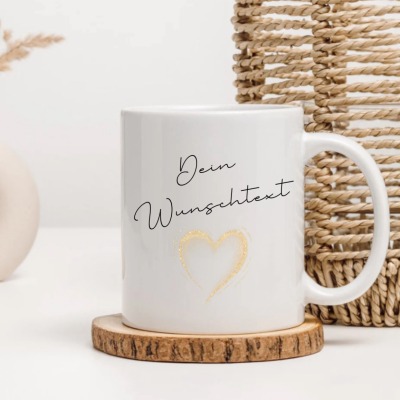 Tasse mit Goldenem Herz &amp; Wunschtext