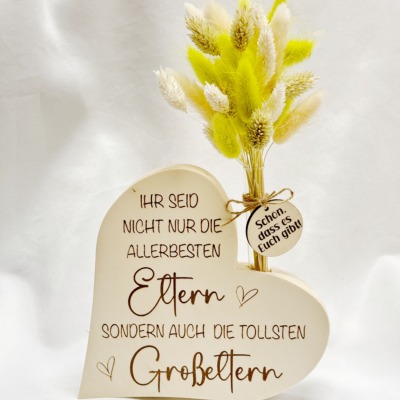 Eltern Großeltern Geschenk Holz Herz - Verschiedene Trockenblumen