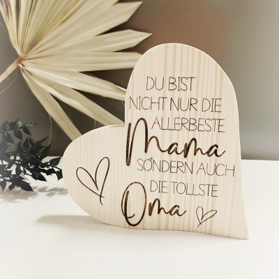 Mama Oma Holz Herz Fichte Geburtstag Geschenkidee Lasergravur