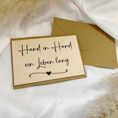 Geschenk Karte Holz Hochzeit Spruch Hand in Hand Ein Leben Lang