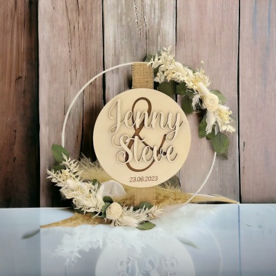 Flowerloop personalisiert Holzschild Trockenblumen Geschenk Hochzeit Jubiläum Geburtstag