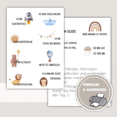 Affirmationskarten für Kinder - Achtsamkeit und positives Mindset - Printables, Druckvorlagen - PDF