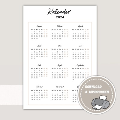 Kalender zum Ausdrucken - Pdf Download Kalender zum Ausdrucken - Printables Druckvorlage - Kalender