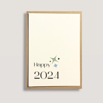 Happy 2024 Karte Neujahr, Neujahrsgrüße - Neujahrskarte mit Briefumschlag - Karte zum Neujahr