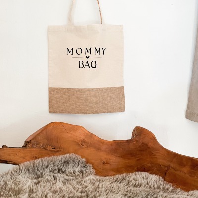 Tasche aus Baumwolle mit Jute MOMMY BAG Geschenkidee Geschenk Muttertag Tragetasche Jute Mama