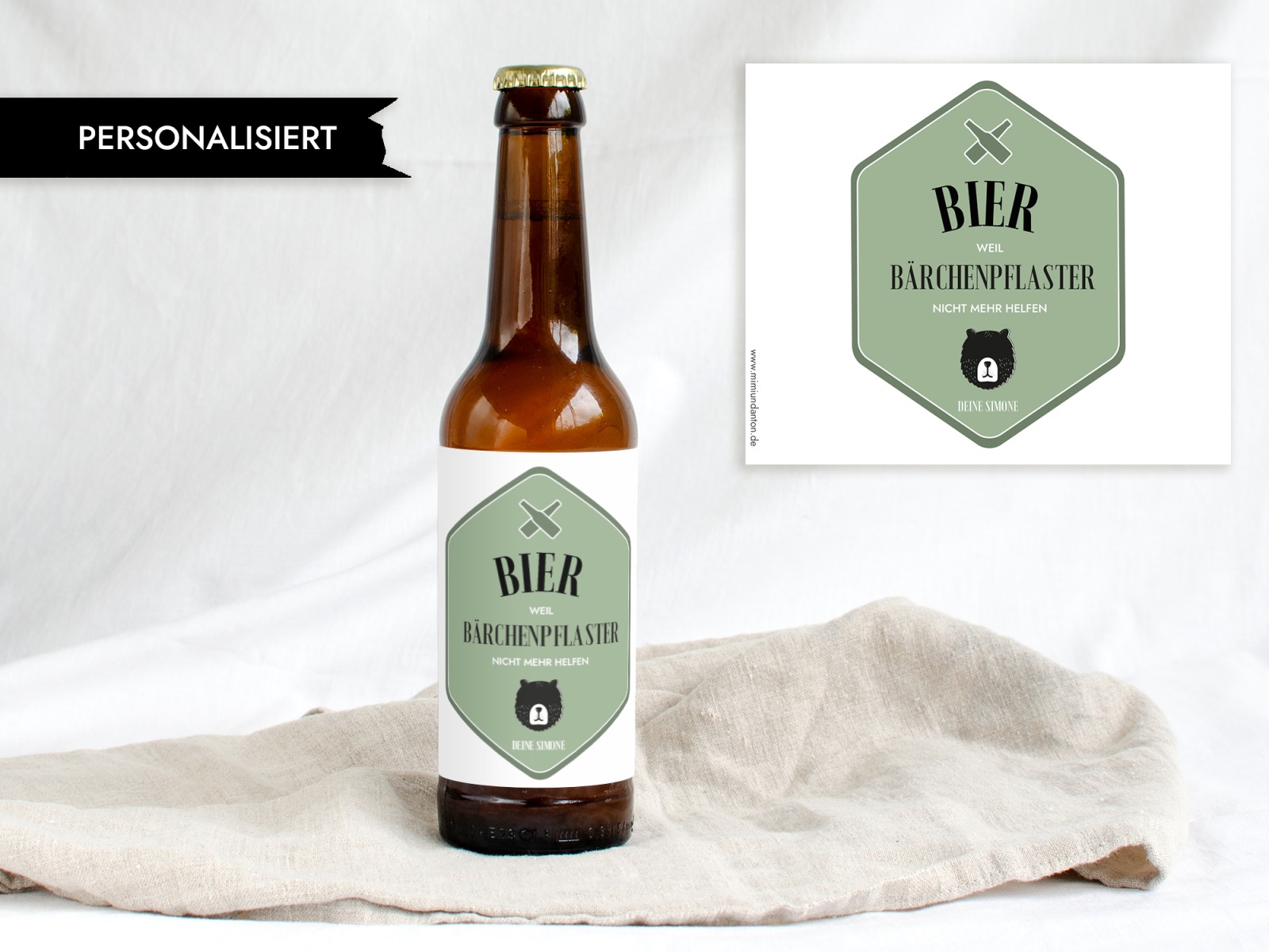 Bier, weil Bärchenpflaster nicht mehr helfen Etikett | Personalisiert 4