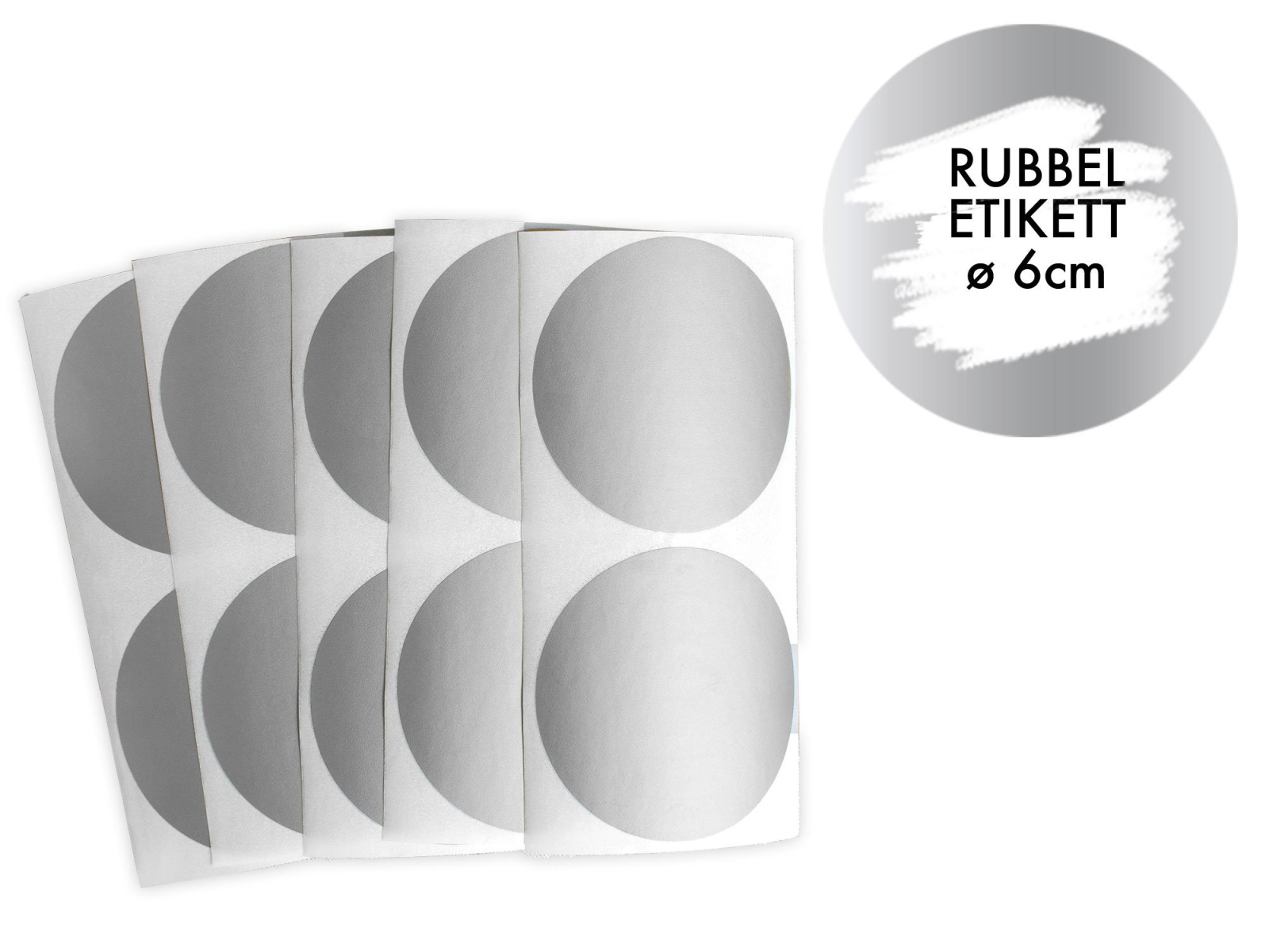 50 Rubbeletiketten Kreis 6 cm | große Rubbelaufkleber SILBER, rund 4