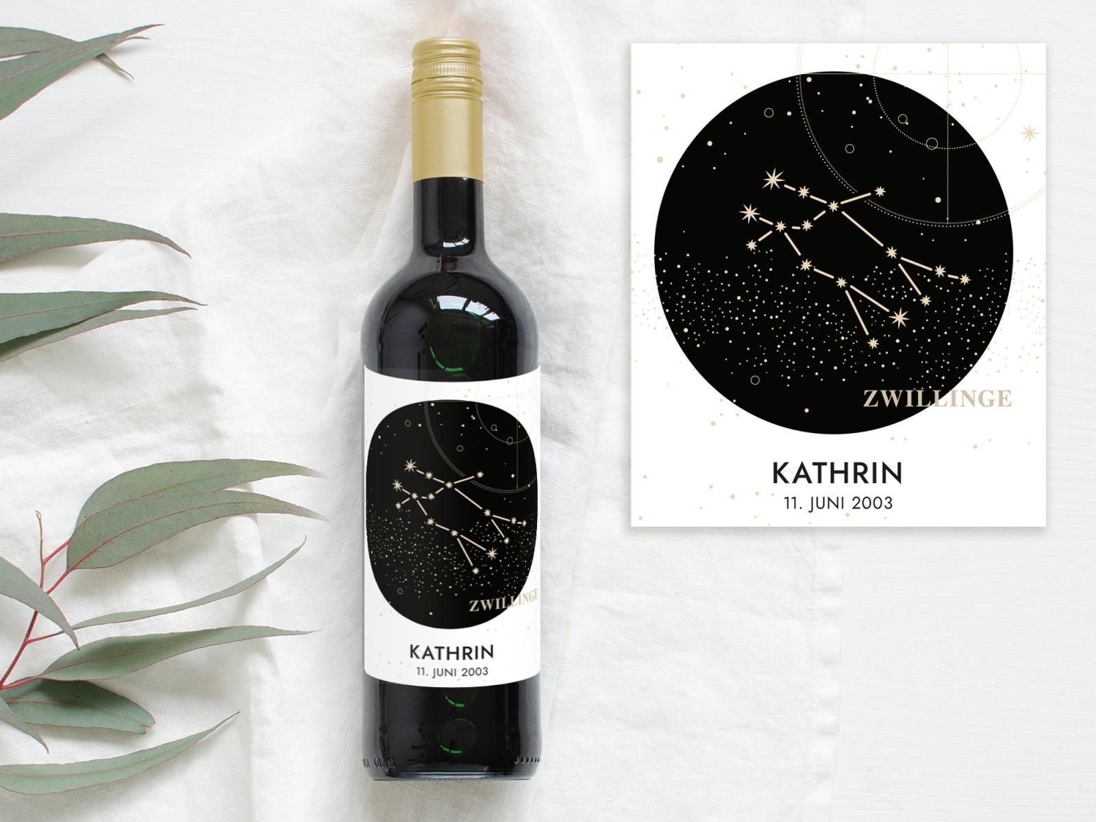 Flaschenetikett ZWILLING Sternzeichen | Personalisiertes Weinlabel