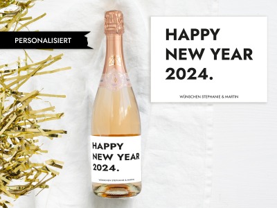 Sekt-Etikett HAPPY NEW YEAR | Personalisiert - Aufkleber Sekt Flaschen Etikett