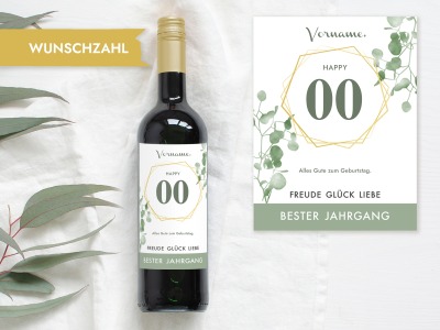 Personalisiertes Flaschenetikett mit Geburtstagszahl nach Wunsch - Geschenk Wein Label Etikett |