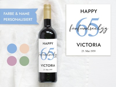 65 Geburtstag Geschenk | Personalisiertes Flaschenetikett Wein Flaschen Etikett - Wein Flaschen