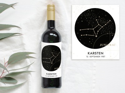 Flaschenetikett JUNGFRAU Sternzeichen | Personalisiertes Weinlabel - Geschenk zum Geburtstag im