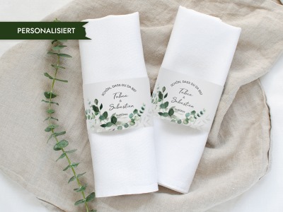 PERGAMENT Servietten Banderole HOCHZEIT - 12x Serviettenbanderole personalisiert | SCHÖN, DASS DU