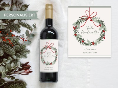 Weihnachten Flaschenetikett | Personalisiert - Weihnachtsgeschenk Weinetikett