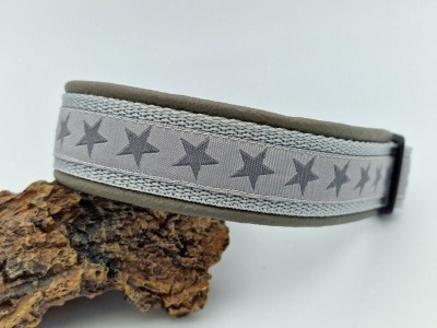 Hundehalsband Sterne grau - 3-4,8cm Gesamtbreite
