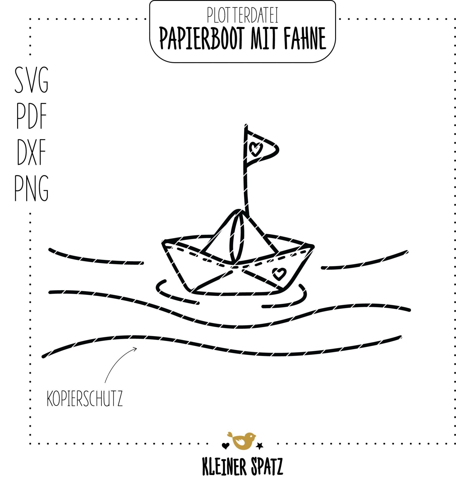 Plotterdatei, Laserdatei Motiv Papierboot mit Fahne