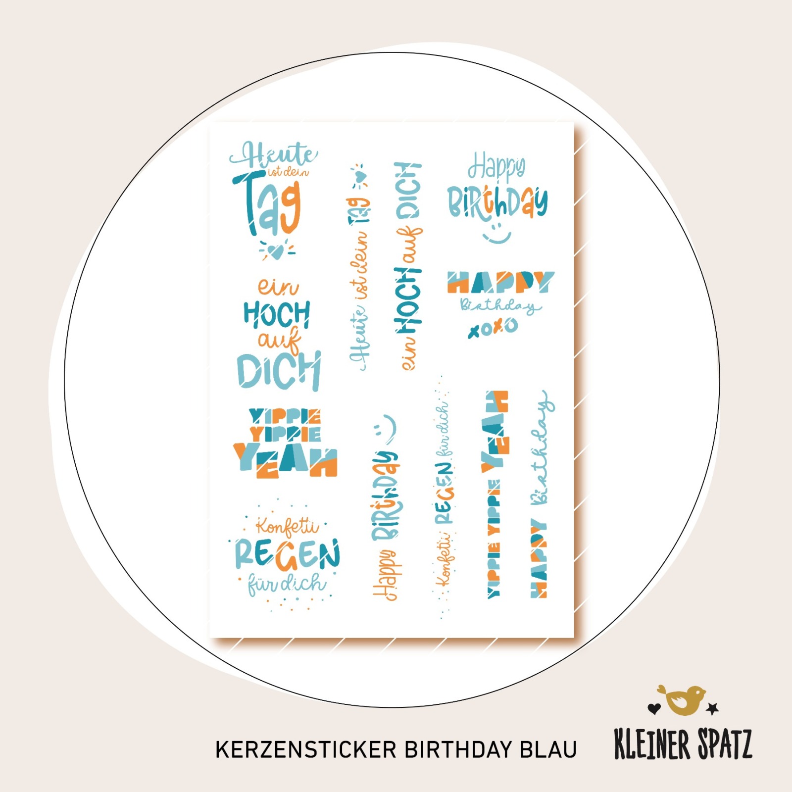 Kerzensticker digital Motiv Kerzensticker Birtday blau