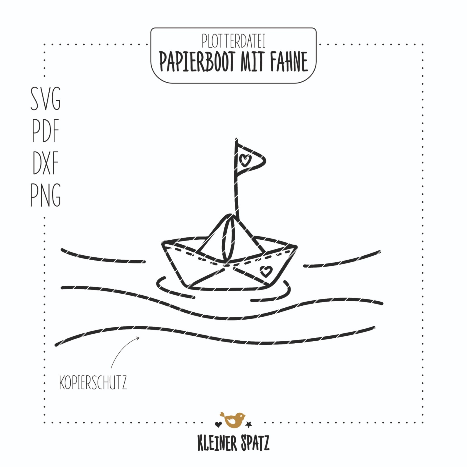Plotterdatei, Laserdatei Motiv Papierboot mit Fahne