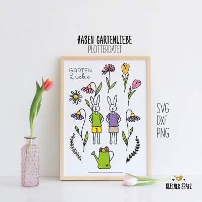 Plotterdate, Laserdatei Motiv Hasen Garten Liebe - Hasen | Osterhasen | Blumen | Schenken | Tulpen |