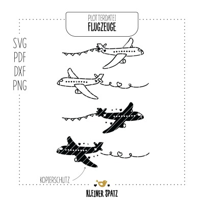 Plotterdatei, Laserdatei Motiv Flugzeuge - Fliegen | Wimpel | Urlaub | SVG, DXF, PDF, PNG