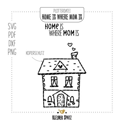 Plotterdatei, Laserdatei Motiv Home is where MOM is - Mama | Zuhause | Haus | Herz | SVG, DXF, PDF,