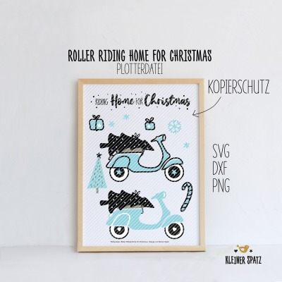 Plotterdatei, Laserdatei Motiv Roller Riding Home for Christmas - Weihnachten | Roller | Geschenke |