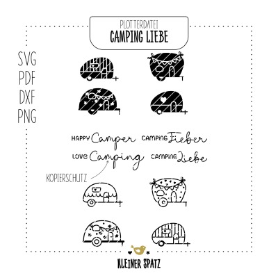 Plotterdatei, Laserdatei Motiv Camping Liebe - Camper | Wohnwagen | Urlaub | niedlich | SVG, DXF,