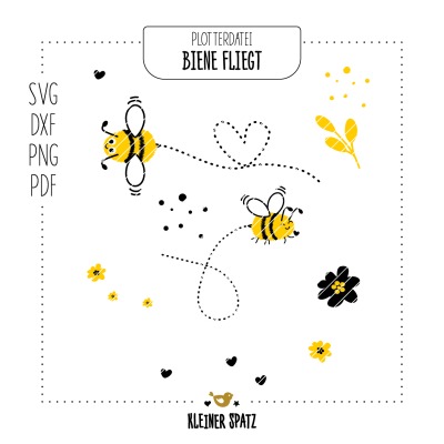 Plotterdatei, Laseratei Motiv Bienen - Bienen | Honig | Bee Happy | Bienenschwarm | Blumen | Zweig |
