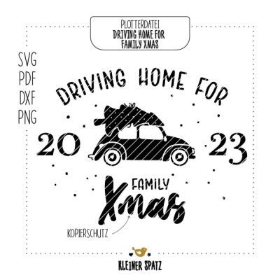 Plotterdatei, Laserdatei Motiv Driving Home for Family Xmas - Weihnachten | Käfer | Home |