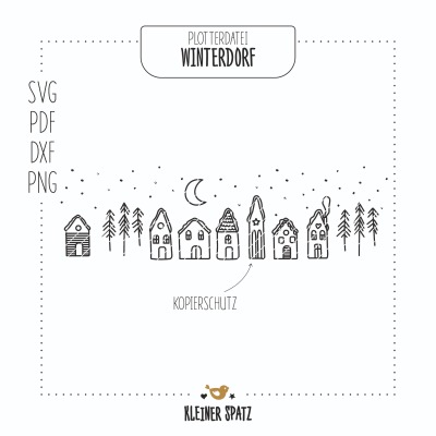 Plotterdatei, Laserdatei Motiv Winterdorf - Winter | Dorf | Schnee | Weihnachten | Tannenbäumen |