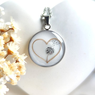 Muttermilchschmuck mit Haar - Motiv Herz mit Pusteblume