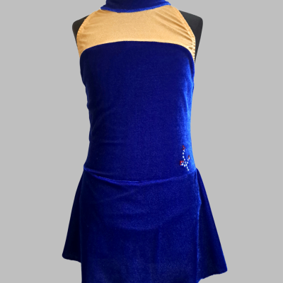 Elegantes gebrauchtes Neckholder- Kürkleid aus dunkelblauem Stretch-Samt - Größe 128-134 -