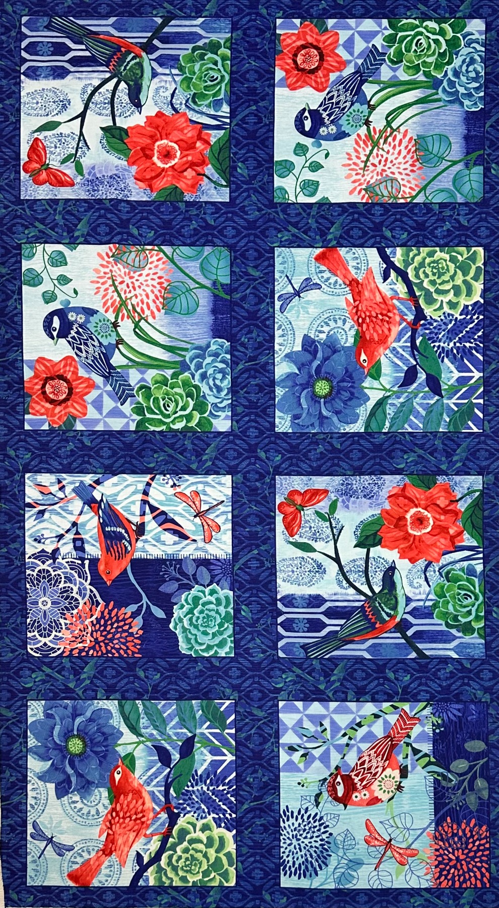 Stoffpaket Bella Blue BAUMWOLLE Vogel PANEL und Kombistoffe 4