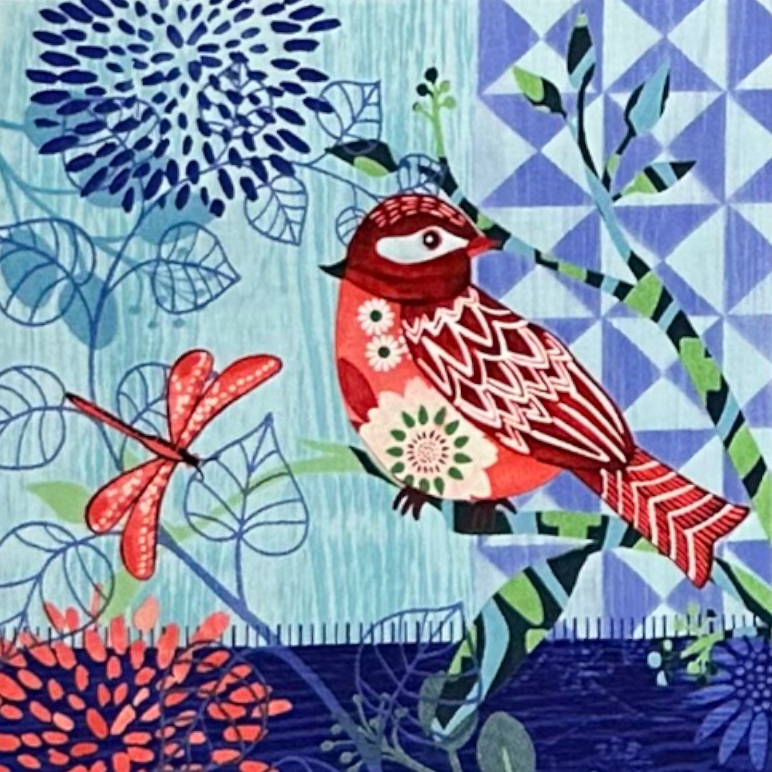 Baumwolle PANEL Bella Blue Birds INDIGO von STUDIO E 9