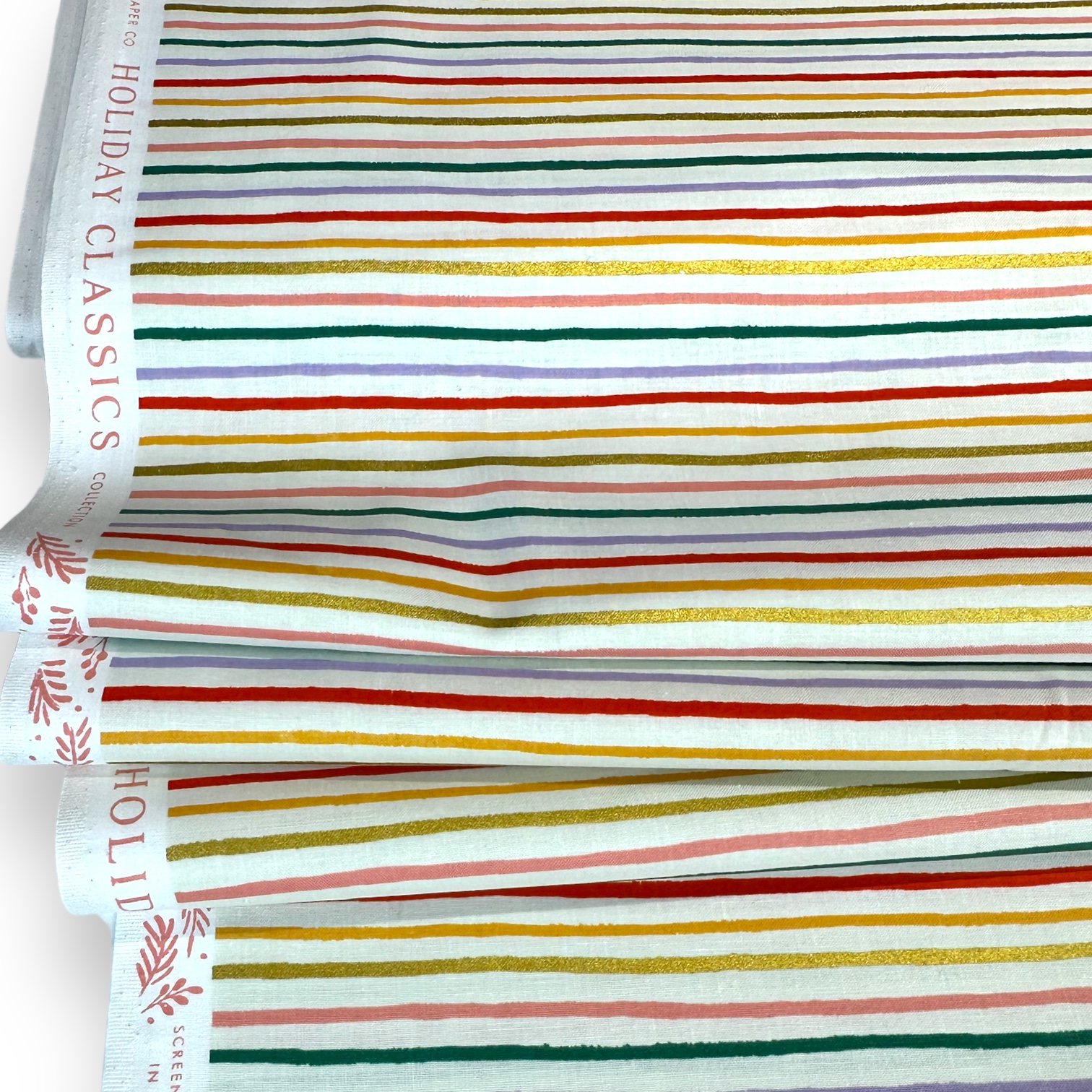 Rifle Paper Co. Holiday Classics - Orchard Happy Stripe Cream Multi METALLIC Baumwollstoff 6