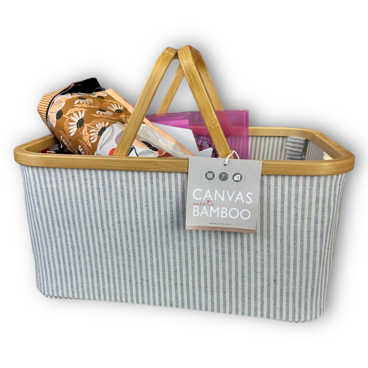 Nähkorb Fold &amp; Store Basket, Canvas + Bamboo, Streifen von PRYM 4