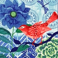 Baumwolle PANEL Bella Blue Birds INDIGO von STUDIO E 7