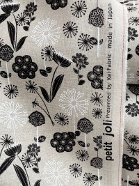 Blumen Baumwoll- /Leinenstoff aus Japan NATUR / SCHWARZ / WEISS 5