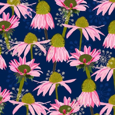 Flowers on my mind - NAVY ROSA Baumwolle Echinacea