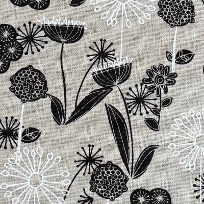 Blumen Baumwoll- /Leinenstoff aus Japan NATUR / SCHWARZ / WEISS