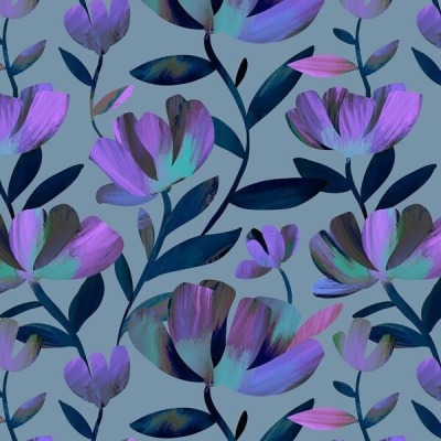 Baumwolle Luminous Daydream Floral Extravagance - Cool Blue