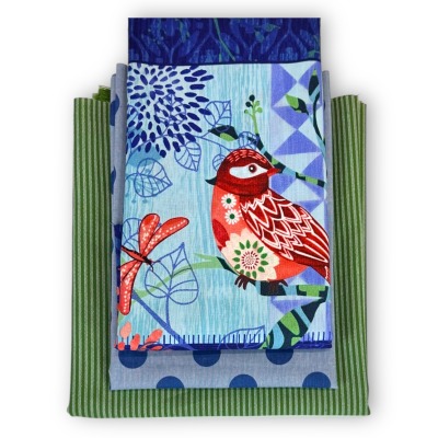 Stoffpaket Bella Blue BAUMWOLLE Vogel PANEL und Kombistoffe