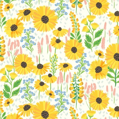 Baumwolle Meadowland - Sunny Day Flowers - Sunshine - von RJR